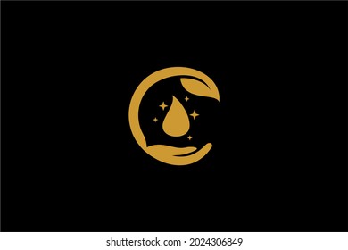Clean protect logo design vector. Green leaf hand abstract vector icons.