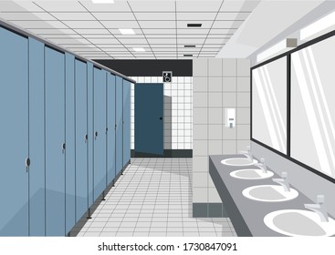 Clean Public Restroom interior design Illustration. Vector Illustration