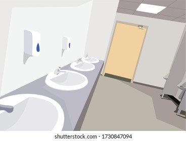 Clean Public Restroom interior design Illustration. Vector Illustration
