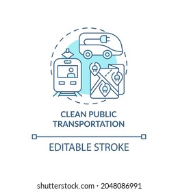 Clean Public Transportation Concept Icon. Reduce Air Pollution Abstract Idea Thin Line Illustration. Energy Conservation. Tackle Climate Change. Vector Isolated Outline Color Drawing. Editable Stroke