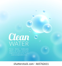 Clean Purified Water Vector Background. Transparent floating up bubbles