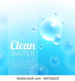 Clean Purified Water Vector Background. Transparent floating up bubbles