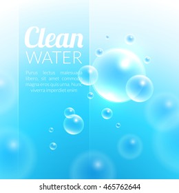 Clean Purified Water Vector Background. Transparent floating up bubbles 