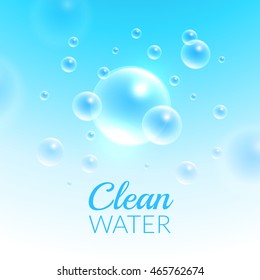 Clean Purified Water Vector Background. Transparent floating up bubbles