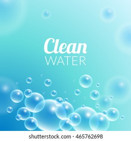 Clean Purified Water Vector Background. Transparent floating up bubbles 