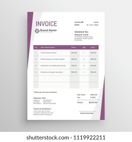 clean purple business invoice template design