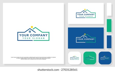 Un logotipo inmobiliario limpio con un diseño de línea en forma de casa que rodea y enmarca elegantemente el texto, simbolizando la protección, la estructura y los servicios profesionales de la propiedad.