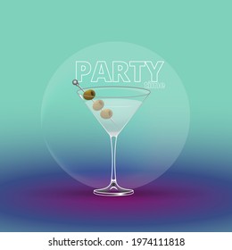 Clean Realistic Alcoholic Cocktail Vector illustration for Party in the club. Created for menu designs for Bar and Restaurant, luxury trendy drink in cocktail glass decorated with olives