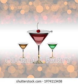 Clean Realistic Alcoholic Cocktail Vector illustration for Party in the club. Created for menu designs for Bar and Restaurant, luxury trendy drink in cocktail glass decorated with cherry