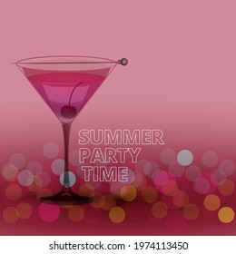 Clean Realistic Alcoholic Cocktail Vector illustration for Party in the club. Created for menu designs for Bar and Restaurant, luxury trendy drink in cocktail glass decorated with cherry