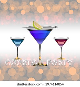 Clean Realistic Alcoholic Cocktail Vector illustration for Party in the club. Created for menu designs for Bar and Restaurant, luxury trendy drink in cocktail glass decorated with lemon or lime