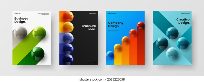 Clean realistic balls annual report illustration bundle. Trendy magazine cover A4 vector design concept composition.