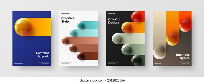 Clean realistic balls booklet concept bundle. Trendy company brochure A4 design vector layout composition.