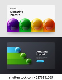 Clean realistic balls company identity concept composition. Multicolored cover vector design layout collection.