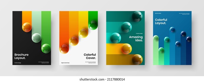 Clean realistic balls corporate identity illustration composition. Vivid annual report vector design layout bundle.