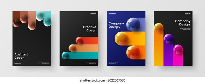 Clean realistic balls leaflet template collection. Colorful company cover A4 vector design layout set.
