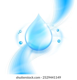 Clean realistic drop with air flow isolated on white background. Vector illustration ready for any background. Perfectly emphasises your product. EPS10.	
