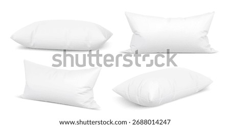 Clean realistic pillow mockup with soft white fabric and cotton filling for bedroom or interior design presentations. Fluffy cushions with smooth covers. Blank templates for home textile branding.