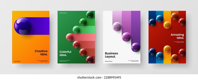 Clean realistic spheres booklet template bundle. Original brochure vector design concept composition.
