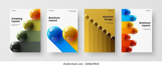 Clean realistic spheres brochure template collection. Isolated corporate identity design vector illustration set.