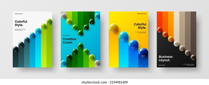 Clean realistic spheres cover layout composition. Simple leaflet vector design concept bundle.