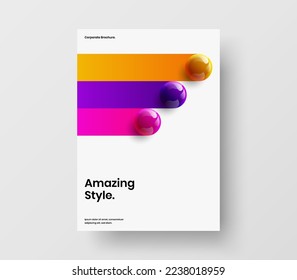 Clean realistic spheres front page concept. Modern handbill vector design template.