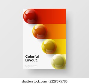 Clean realistic spheres placard layout. Multicolored leaflet design vector template.