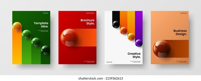 Clean realistic spheres poster concept collection. Creative postcard vector design illustration bundle.