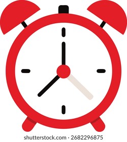 Ilustração do relógio de alarme vermelho limpo mostrando o tempo isolado no branco