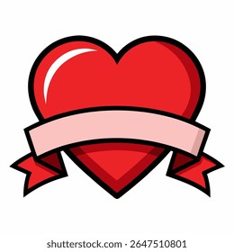 Clean Red Heart with Ribbon Vector Illustration – Romantic Symbol, Love Icon, Valentine Clipart, EPS Design, Greeting Card Element, Decorative Emblem, Isolated Graphic
