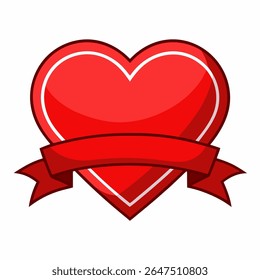 Clean Red Heart with Ribbon Vector Illustration – Romantic Symbol, Love Icon, Valentine Clipart, EPS Design, Greeting Card Element, Decorative Emblem, Isolated Graphic
