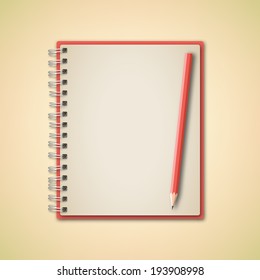 Clean Red Notebook with pencil vector 