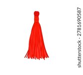 Clean red tassel vector illustration isolated on a white background. Decorative hanging tassel with soft thread details and modern vector style suitable for ornaments, textile decoration, fashion accessories, craft designs, and creative graphic projects.