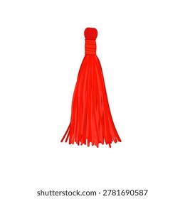 Clean red tassel vector illustration isolated on a white background. Decorative hanging tassel with soft thread details and modern vector style suitable for ornaments, textile decoration, fashion accessories, craft designs, and creative graphic projects.