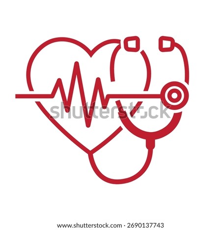 Clean red vector logo combining a heart stethoscope and electrocardiogram ECG line Ideal for cardiology general medicine and health apps.