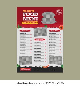 Clean Red and White Restaurant  Food or Beverages Menu Template 