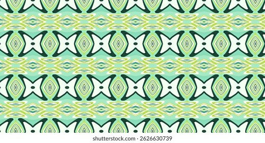 A clean and refreshing abstract pattern in soft green and white hues, with diamond and “X” shaped symmetry.