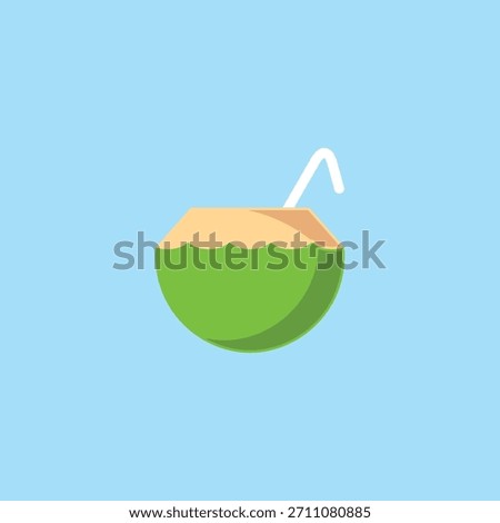 A clean and refreshing illustration of a young green coconut with a straw. Perfect for summer themes, tropical concepts, beverages, icons, digital stickers, and healthy lifestyle designs