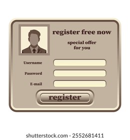 A clean registration form to fill out. A template for the design of websites, shops and web pages. Isolated on a white background. Vector illustration.