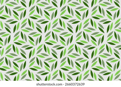 A clean, repeating pattern of green leaf-shaped petals in various shades on a white background, perfect for eco and nature designs, vector illustration