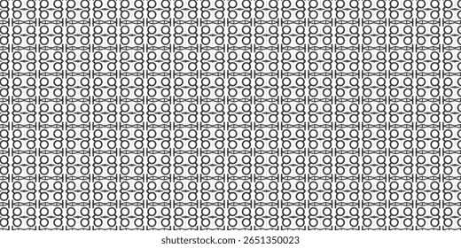 Clean and repetitive pattern combining circles, bars, and curves into a structured layout. Ideal for use in prints, graphic design, or packaging.
