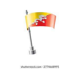 Clean representation showcasing Bhutanese flag attached to glossy metal pole