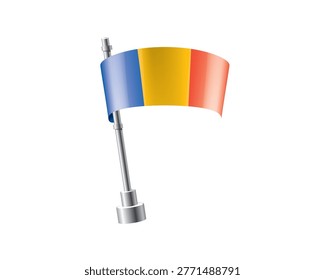 Clean representation showcasing Chadian flag attached to glossy metal pole