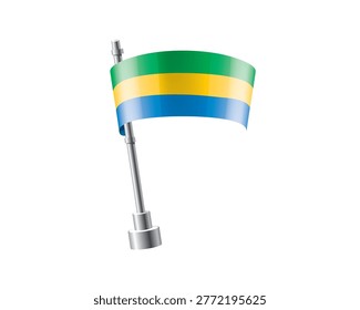 Clean representation showcasing Gabonese flag attached to glossy metal pole