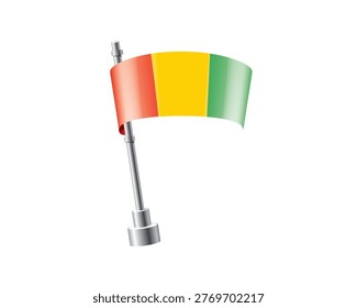 Clean representation showcasing Guinean flag attached to glossy metal pole