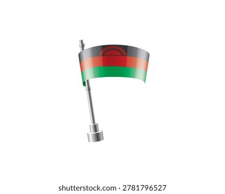 Clean representation showcasing Malawian flag attached to glossy metal pole