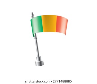 Clean representation showcasing Malian flag attached to glossy metal pole