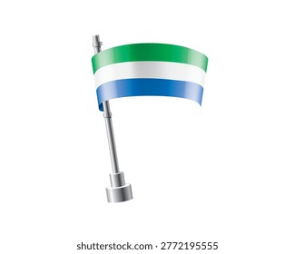 Clean representation showcasing Sierra Leonean flag attached to glossy metal pole
