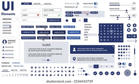 Una Plantilla limpia y receptiva con Elementos de interfaz de usuario, menú, íconos y Casillas de verificación; ideal para una página de negocios o redes sociales. Diseño Horizontal con Formas simples