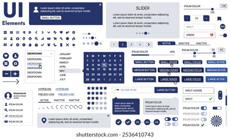 Una Plantilla limpia y receptiva con Elementos de interfaz de usuario, menú, íconos y Casillas de verificación; ideal para una página de negocios o redes sociales. Diseño Horizontal con Formas simples